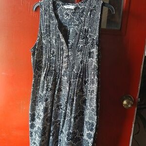 Sonoma Linen Blend Black and White Floral Midi Sundress Sz L